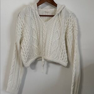 Aeropostale White Cable Knit V-Neck Sweater